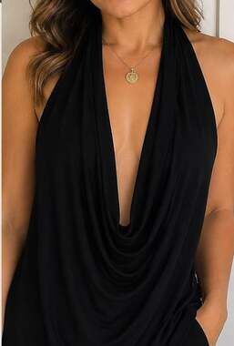 Black Halter Plunge Cowl Neck Drape Sleeveless Top/0091